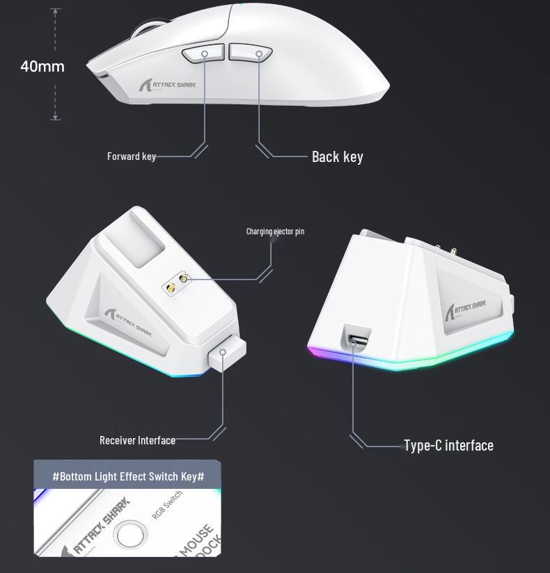 Беспроводная игровая мышь Attack Shark X11 - Легкая, трехрежимная, Bluetooth, с RGB-подсветкой, зарядка