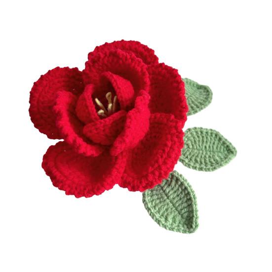 Ручная вязка крючком Цветок пиона Вязаный хлопковый букет пионов с листьями и длинным стеблем для свадебного домашнего декора Подарки на день рождения и годовщину