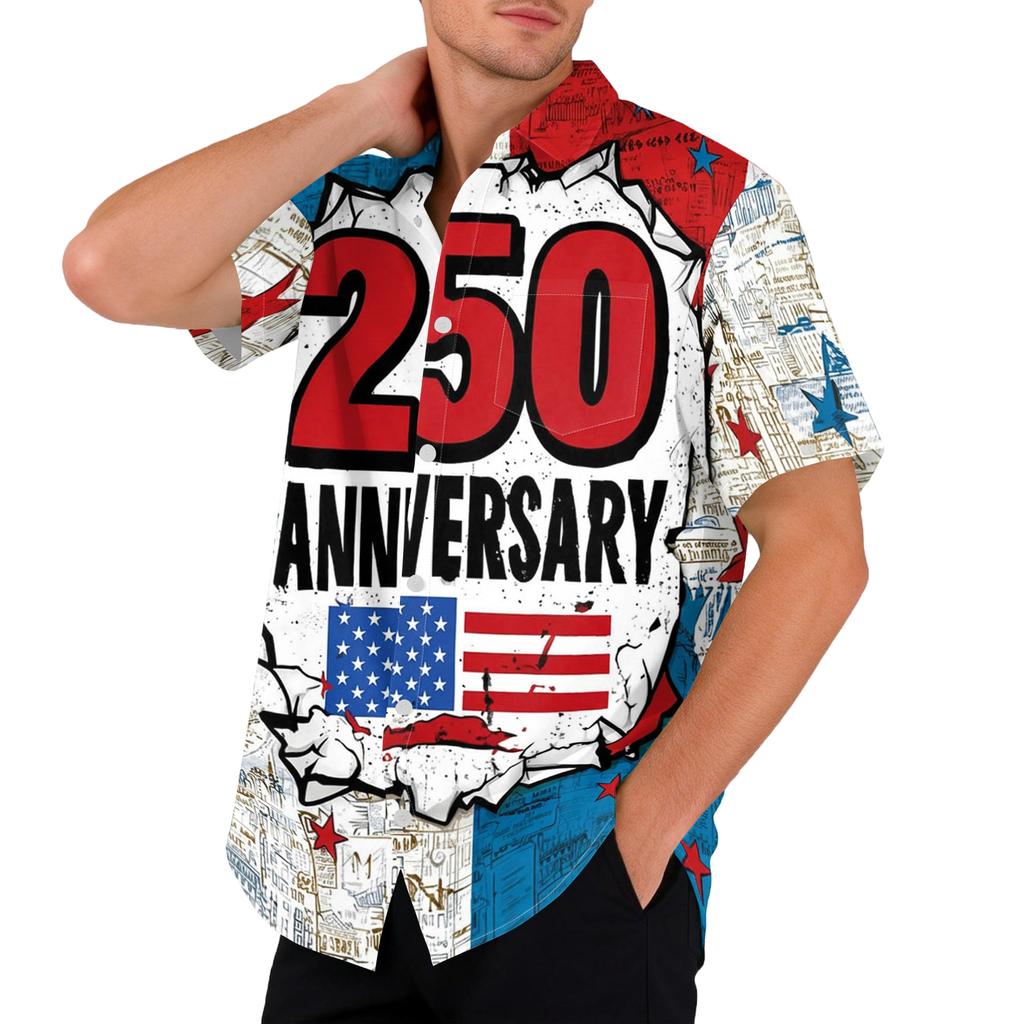 Men's Casual Printed Short Sleeve Open Front Cardigan, Independence Day Festival Tops