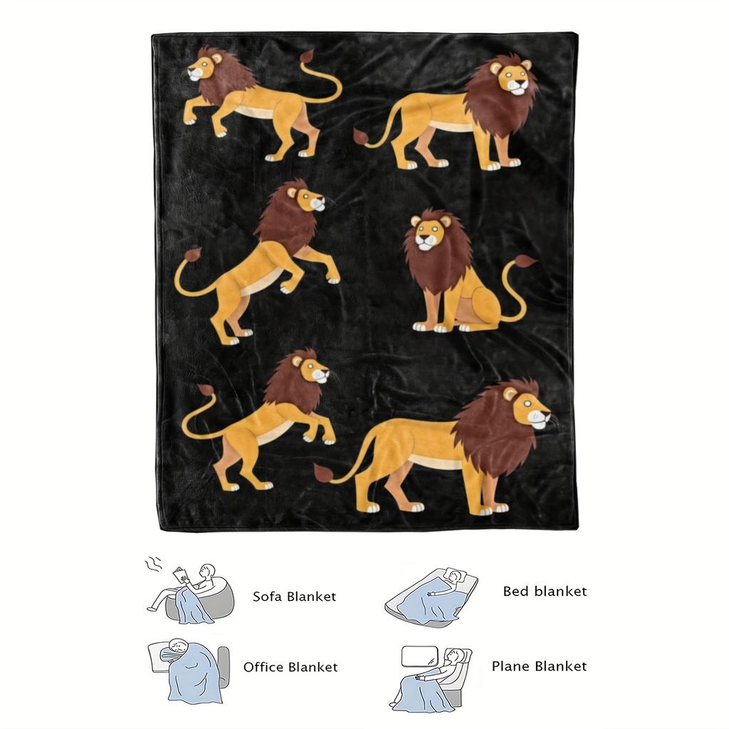 A Comfortable Cartoon Lion Theme Patterned Flannel Blanket, Soft High-Definition Digital Print, Suitable for All Seasons, Made