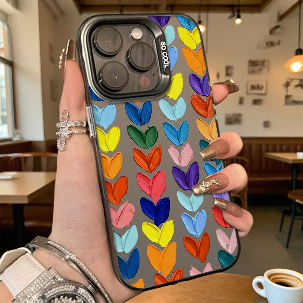 Colorful Heart Pattern Shockproof Phone Case for Iphone 16 15 14 13 12 11 Pro Max/Mini Anti-Scratch Premium Hard Cover