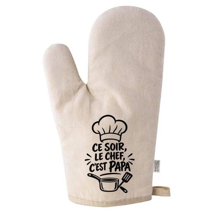 Gant de Cuisine Beige Ce soir, le chef, c'est papa | Coton Recyclé 280 g/m² 17 × 26 cm Dos Matelassé | Taille Unique Four Barbecue