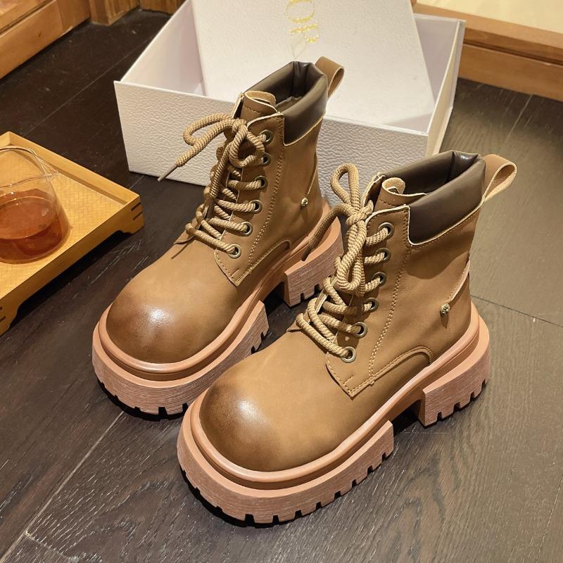 New Retro Platform Leather Ankle Boots for Women Designer Autumn Winter Women's Work Shoes Designer Motorcycle Boots Female