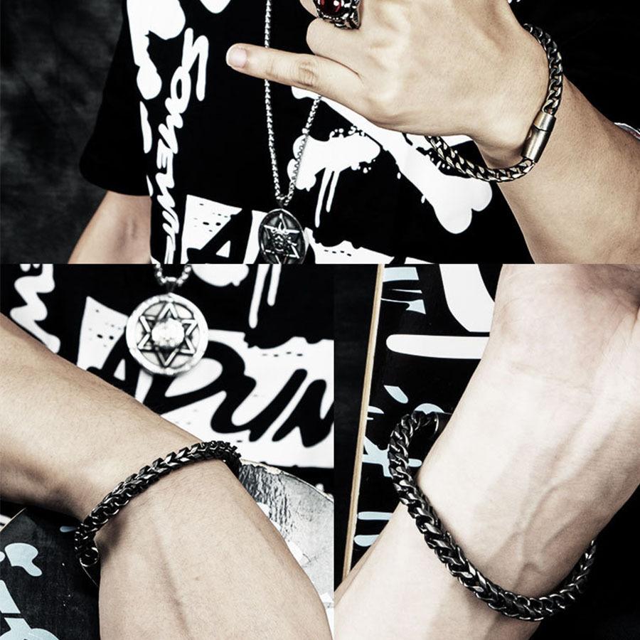 Магнитная пряжка из титановой стали, мужские ретро-ювелирные изделия, высококачественные черные аксессуары, невыцветающая ниша, магнитная пряжка, браслет спереди и сзади для мужчин