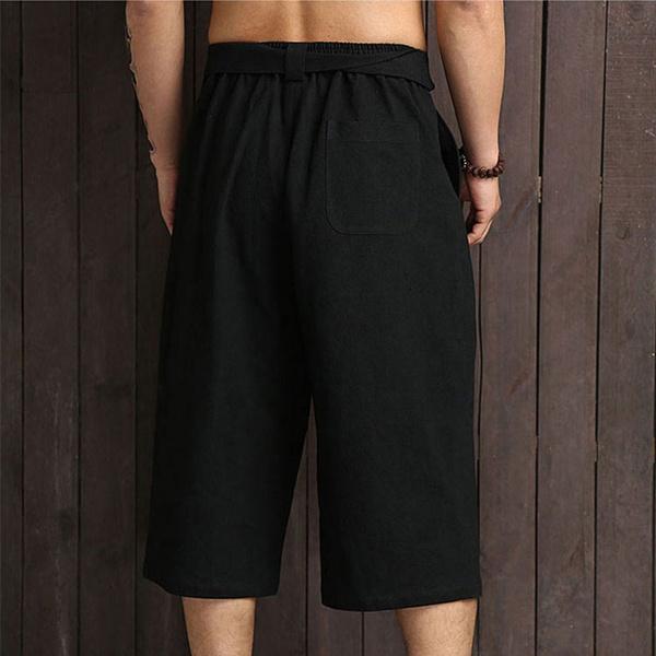 Традиционные брюки, мужская азиатская одежда, банные брюки, повседневные свободные мужские брюки юката в японском стиле, льняные укороченные брюки