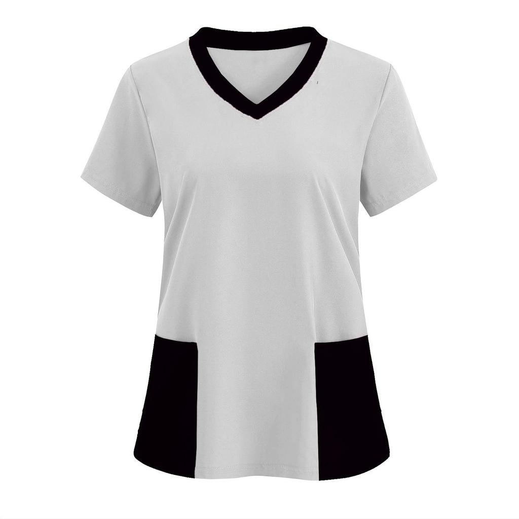 Женская модная одежда с V-образным вырезом, коротким рукавом, комбинезон с карманами, топы