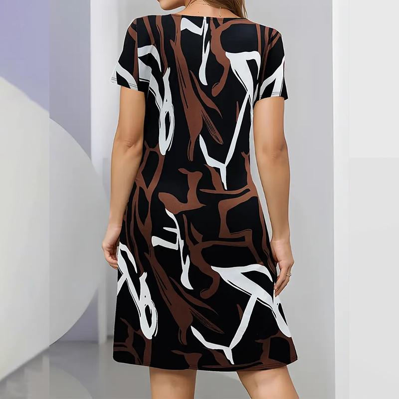 Модное женское свободное платье-трапеция с цветочным принтом и коротким рукавом и принтом листьев