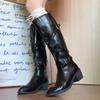 Winter Vintage Cross Belt Buckle Woman Knight High Boots Pointed Toe Thick Heel Shoes Ladies Slip On Slim Modern Long Botas