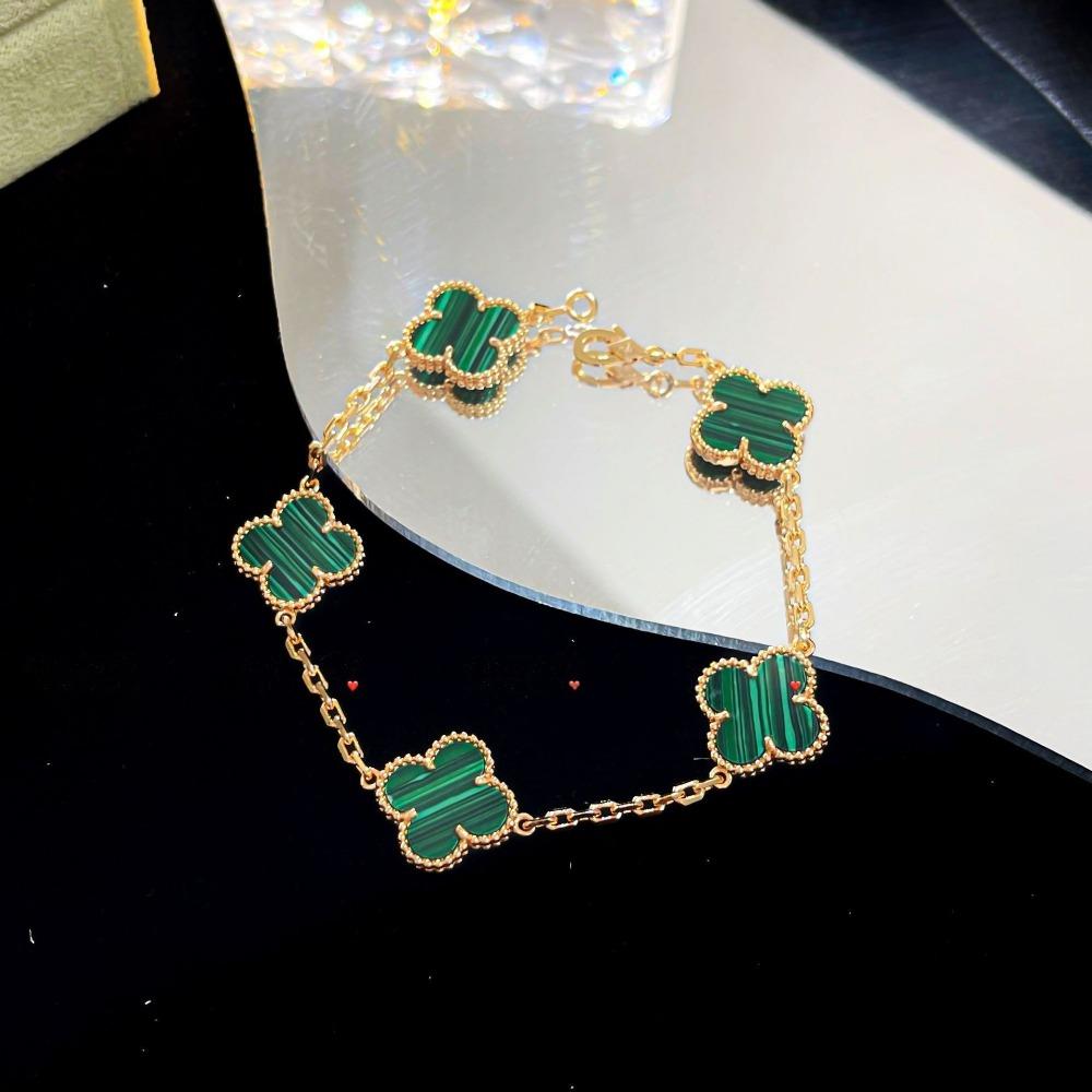 Браслет «Четырехлистный клевер» с пятью цветками, версия High, натуральный фиолетовый халцедон, лазерная CNC-резьба, 18 карат, не тускнеющий, женский браслет