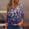 Women's T Shirt Tee Print Button 3/4 SleeveDaily Weekend Fashion Basic V- Neck Regular Top