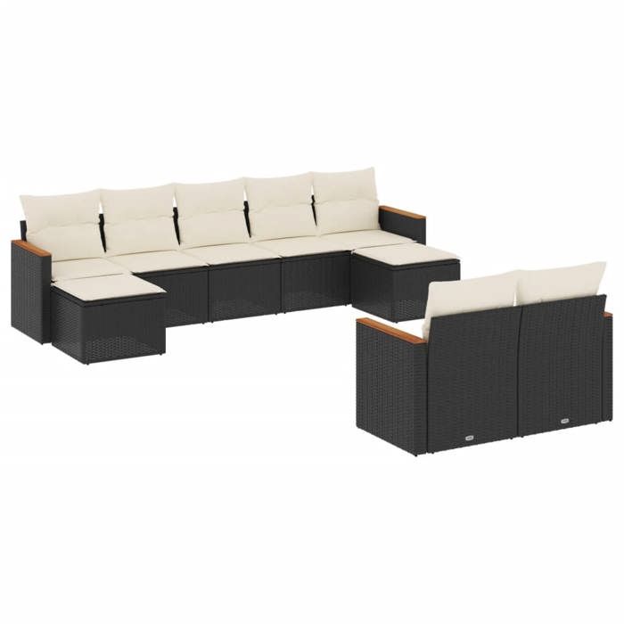 VidaXL Salon de Jardin avec Coussins 9 pcs, Canapés de Terrasse, Ensemble de Meubles de Patio, Mobilier d'Extérieur, Noir 3226399