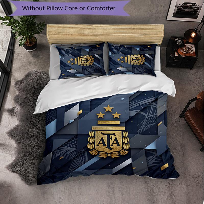 Argentina Football Pattern 3 Pieces Bedding Set Soft Microfiber Duvet Cover with Pillow Cases for Bedroom