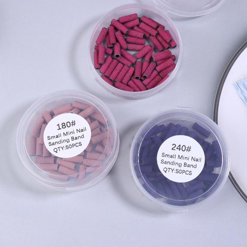 NEW 50 Pcs 3.1MM Mini Nail Sanding Bands UV Gel Acrylic Polish Remover Nail Tool Set 120/150/180/240 Grit