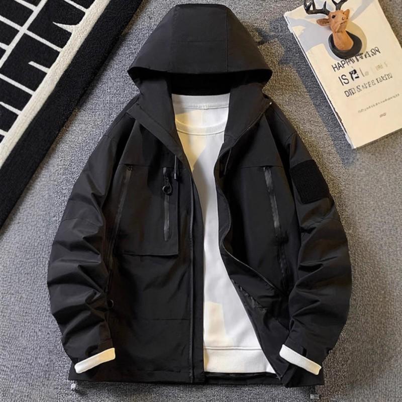 Mens Outdoor Windbreaker Jacket Casual Fall Hooded Cargo Hiking