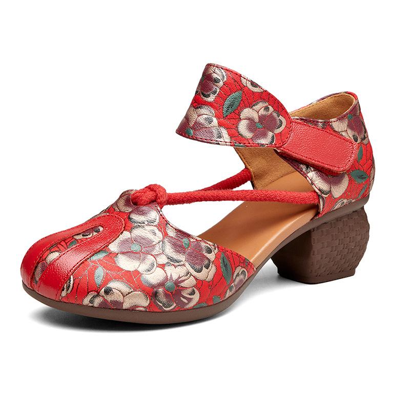 Туфли-лодочки с ретро-принтом, женская модная обувь на высоком каблуке, винтажные цветочные туфли с круглым носком