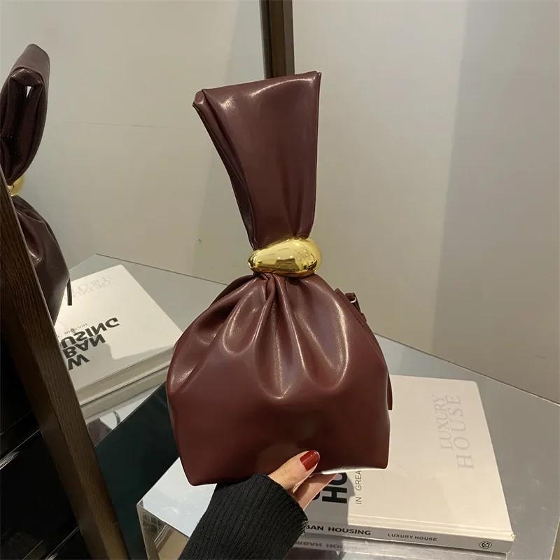 Модные женские сумки из ПУ-кожи Винтажный плиссированный дизайн Маленькая женская сумка-тоут Элегантные вечерние сумки Женская сумка-ведро для ужина