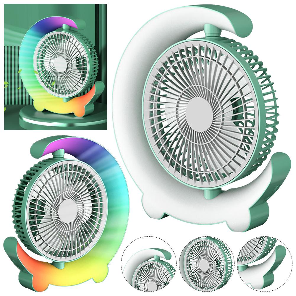 USB Desk Fan 3 Speeds with Colorful Light Portable Table Fan 360 Degree Rotatable Quiet for Home Office Bedroom Dorm Summer Gift