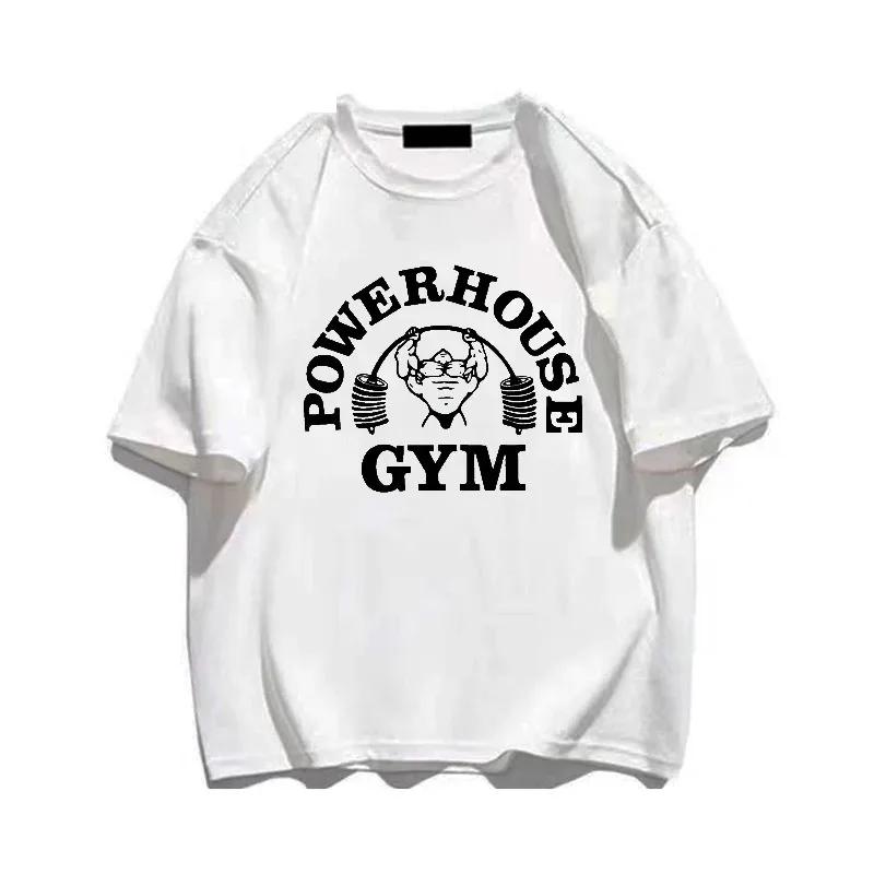 Футболка с принтом Powerhouse Gym, хлопковая, мужская, женская, спортивная, свободного покроя, футболка с коротким рукавом, летняя, для фитнеса, футболки, одежда, топы