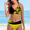 Women's Swimwear Bikini 2 Piece Swimsuit Backless Halter Beach Wear Half Sided Flower Print Bathing Suits