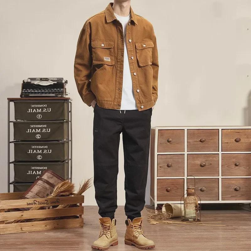 Мужская ретро-куртка из трехмерного денима в японском стиле — свободный крой, модная, универсальная рабочая одежда