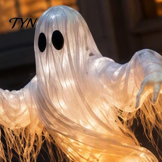 Outdoor Halloween Decorations Swirling Ghost Pumpkin Yard Lamp, Lighted Spooky Fall Season Decor Statue, Warm LED Decoration for Porch Garden