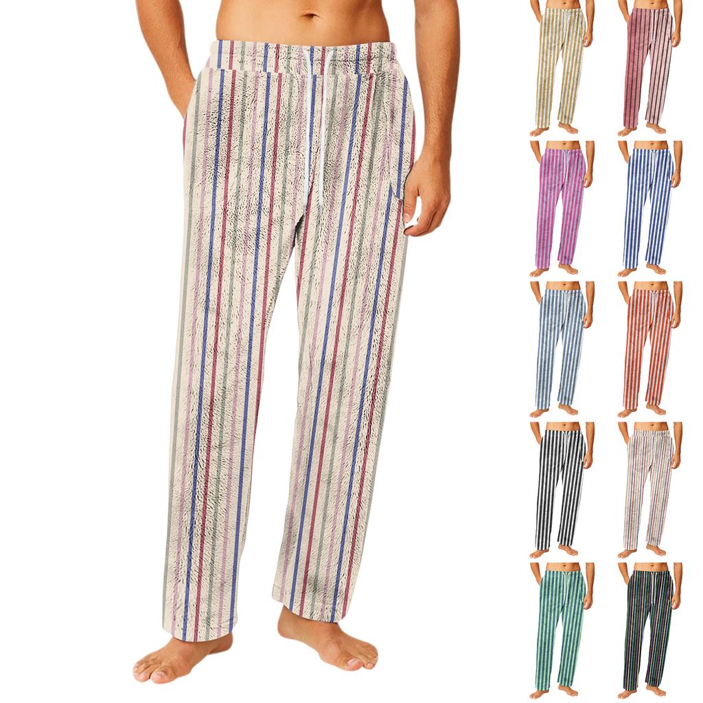 Men's Drawstring Pocket Flannel Pants Homewear Sleep Pants