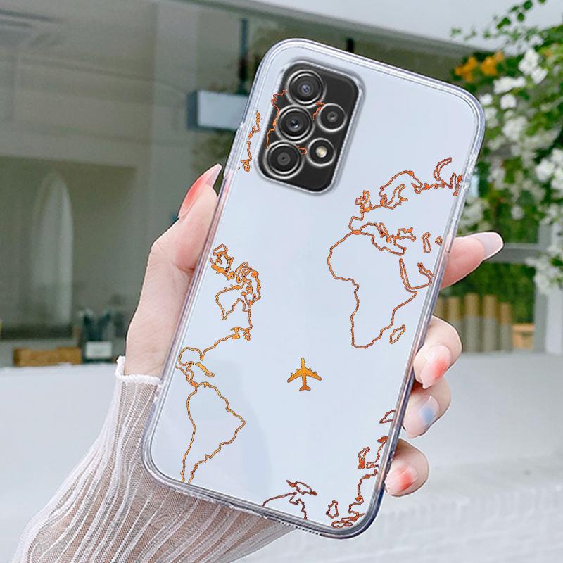Мультяшная карта мира Чехол Для Samsung A15 A13 A35 A55 A51 A71 A41 A31 A21S A03S A05 A17 A23 A25 A33 A53 A73 5G A07 4G Чехол