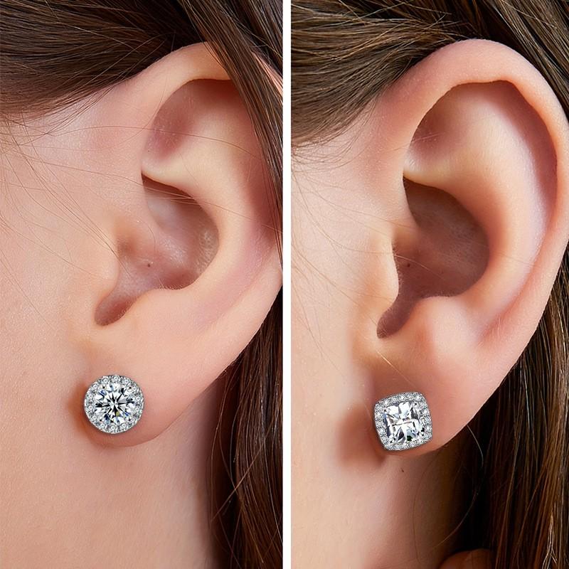 Geometric Zircon Stud Earrings Set Women Round Square Minimalist Luxury Ear Cuffs Cartilage Pins