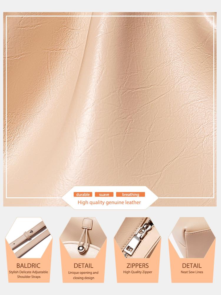 Zency Silver Bag 2024 Women 100% Genuine Leather Handbag Large Pocket Square Bag