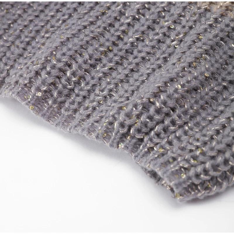 Модный кардиган с блестками и люрексом, сверкающий вязаный женский кардиган с рукавами-фонариками, повседневный свободный свитер с v-образным вырезом на молнии, женская элегантная куртка HighStreet, шикарная уличная одежда