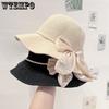 Women's Hat Summer Beach Tourism Vacation Pearl Bow Straw Hat Sunscreen Sun Hat Elegant Sunshade Hat