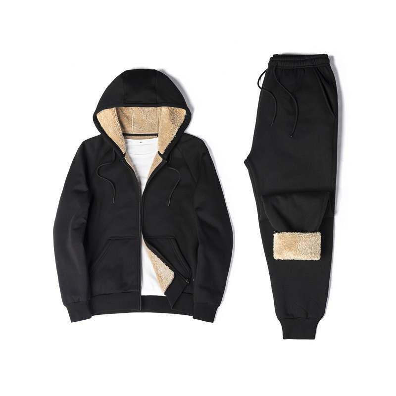 Men's Winter Lambskin Fleece Sports Suit - Loose Fit Velvet Sweater & Pants Set