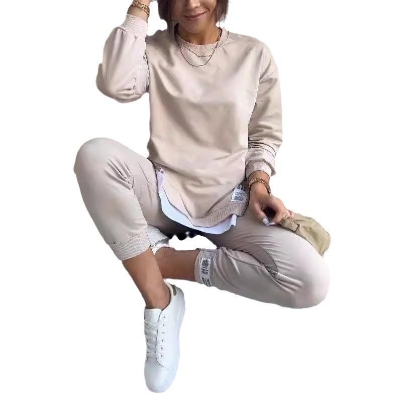 Streetwear Girl Puffed Sleeve Hoodie And Jogger Set With Spliced Design For Casual Fall Wear