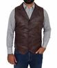 Lambskin Men's Vest Coat Handmade Leather Button Brown Western Button Soft