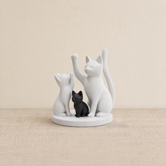 Милая Фигурка Кошачьей Семьи, 3D-печатная Скульптура Родителей-Кошек и Котенка, Современное Настольное Украшение с Кошкой, Подарок для Любителей Кошек