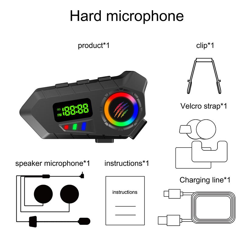 Мотоциклетный шлем Гарнитура Bluetooth 6.0 FM-радио Водонепроницаемый ЖК-дисплей Система связи для мотоциклистов