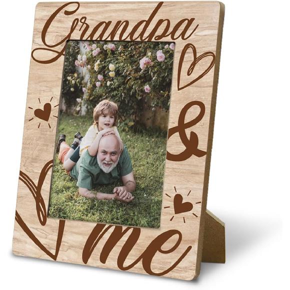 Grandpa Birthday Gift, “I Love My Grandpa, 4x6 Inch Rustic Wooden Picture Frame Tabletop Display, Heartfelt Gift for Grandparent's Day, Birthday,
