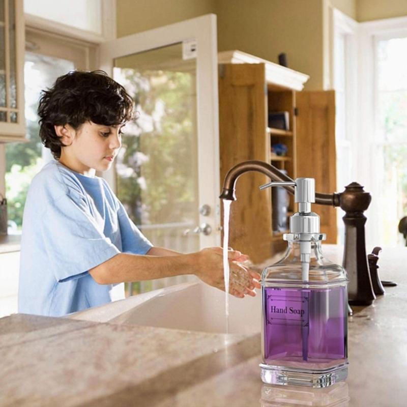 Pack of 2 Transparent Glass Soap Dispenser Shampoo Bottles 550ml for Bathroom and Kitchen Travel Portable Dispensers