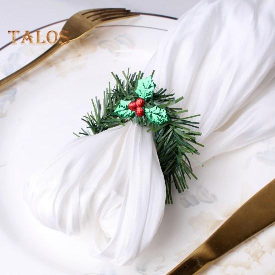 10 шт./компл., Рождественский венок, кольцо для салфеток, шляпа Санта-Клауса, блестящие листья, многоразовые рождественские вечерние, праздничные украшения для стола, искусственная гирлянда, ужин, салфетка