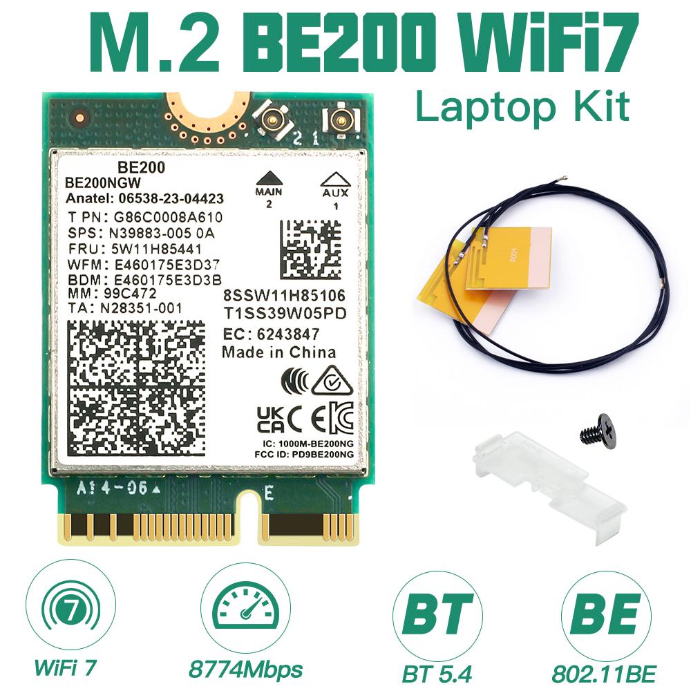 WiFi 7 для беспроводной сетевой карты Intel BE200 Bluetooth 5.4 WiFi BE200NGW NGFF адаптер 802.11AX 2.4G/5G/6GHz для ПК Win10/11