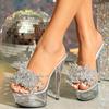 Summer Transparent Slippers For Women Silver Pearl Designer Shoes Pumps Sexy Open Toe Clear High Heels Platform Sandals