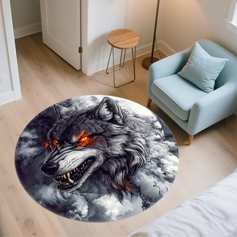 Круглый ковер Roaring Wolf, Ковер для гостиной, спальни, дивана, игровой комнаты, Декор, Нескользящий коврик для пола