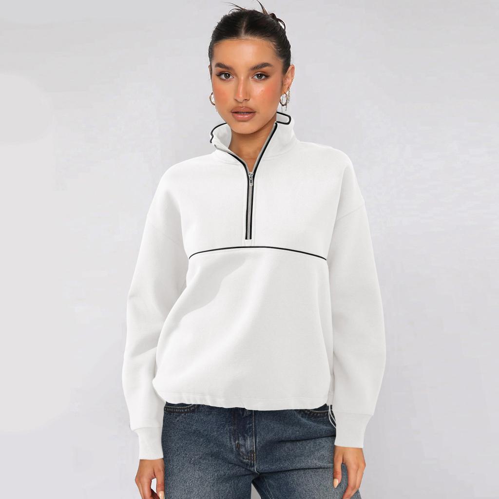 Women S Half Zip Long Sleeve Sweatshirt Contrast Color Casual Top