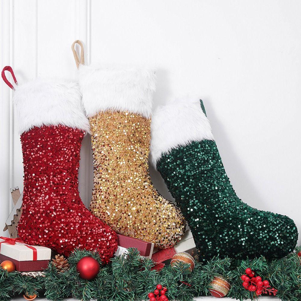 Hanging Christmas Stocking Large Size Xmas Gift Bag Sequin Christmas Gift Socks Christmas Decor