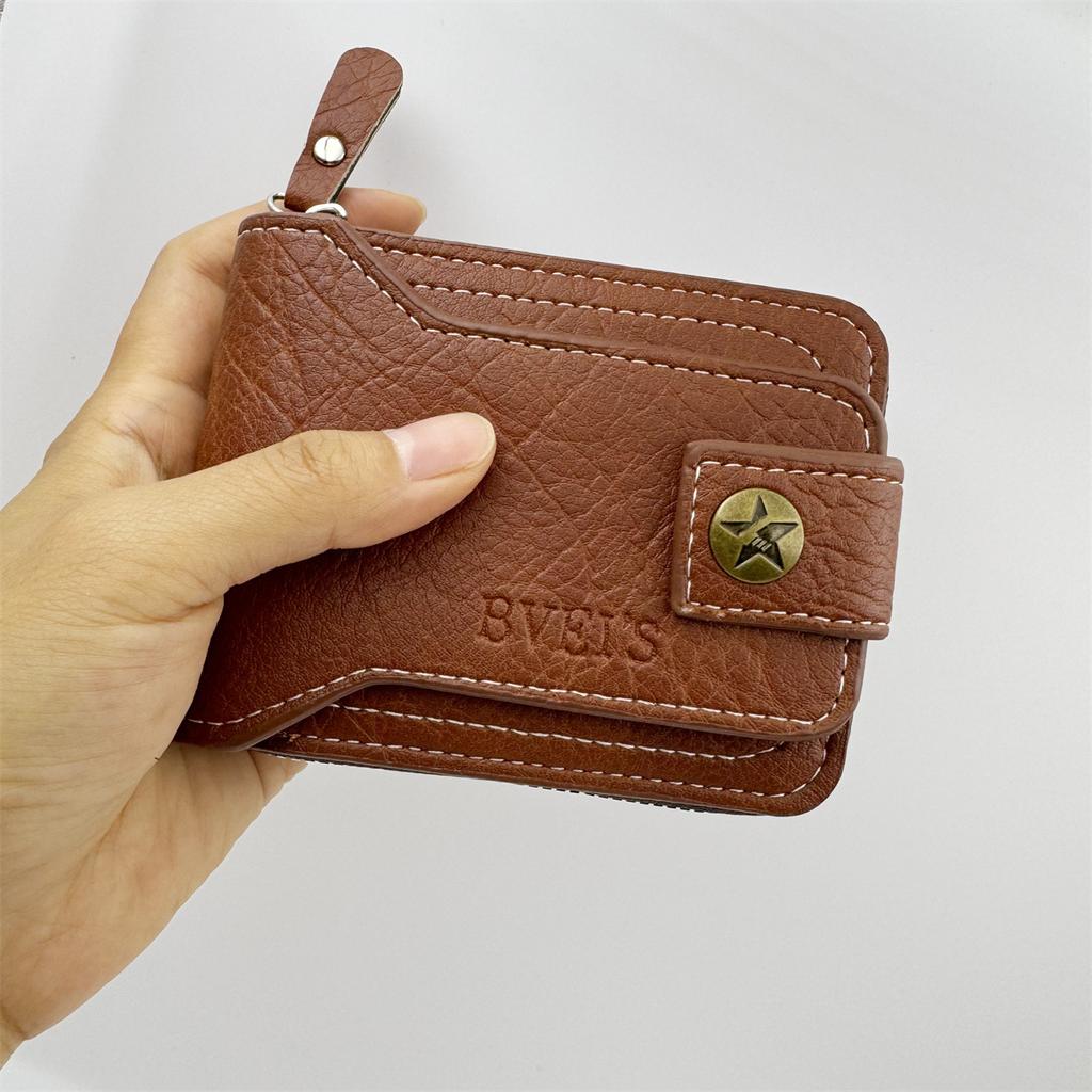 Новый мужской короткий кошелек на молнии, кошелек для монет, ретро-дизайн с латунной пряжкой, мужской винтажный держатель для карт, деловой зажим для денег, клатч