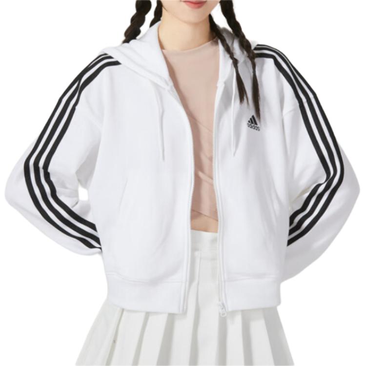 adidas Спортивная куртка с капюшоном с тремя полосками Женские куртки белые IK8387