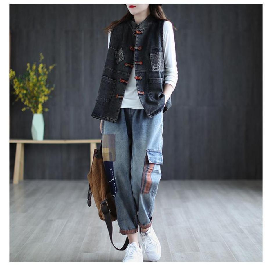 Cowboy Vest Women's Retro Plus Size Casual Vest Trend All-match Waistcoat Denim Jacket Coats