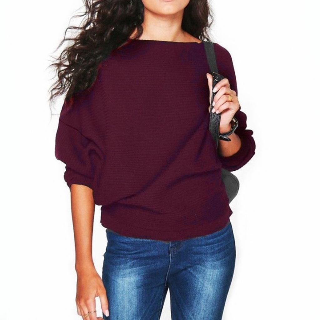 Женский повседневный модный свободный однотонный сексуальный вязаный топ на одно плечо с длинными рукавами