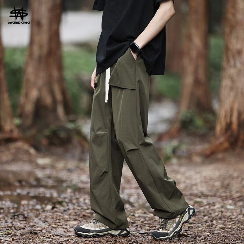 SWAMP AREA Outdoor Hiking Men's Cargo Pants, Autumn And Winter Loose-Fitting Sports Straight-Leg Tactical Casual Trousers WS030 Army Green 2XL