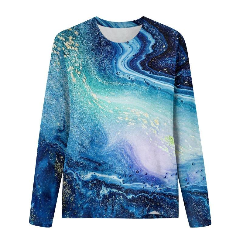 Женская мода повседневная блузка с длинным рукавом и принтом с круглым вырезом, топ, блузка, футболки женские